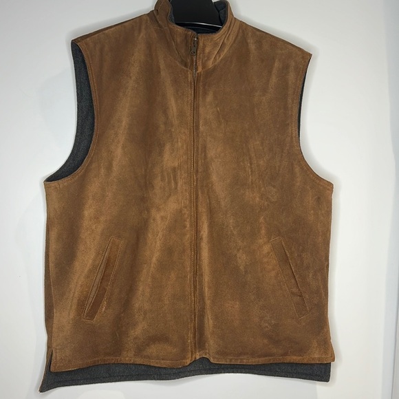 Mark Shale Sz L Reversible Suede Leather and Wool Zippered Mocneck - Picture 1 of 11